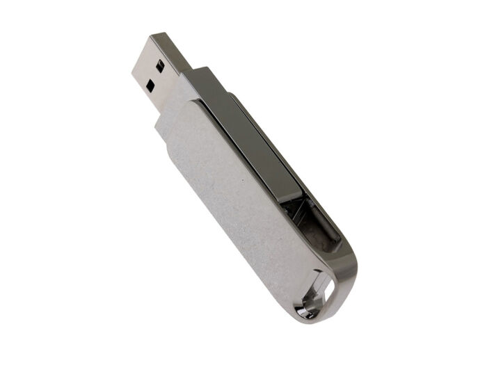 USB 2.0- флешка на 16 Гб с поворотным механизмом и дополнительным разъемом Type-C, серебристый