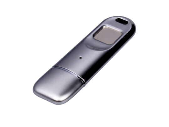 USB 3.0-флешка на 64 Гб со сканером отпечатков пальцев в подарочной упаковке, серебристый