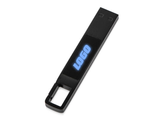 USB 2.0- флешка на 32 Гб c подсветкой логотипа Hook LED, темно-серый, синяя подсветка