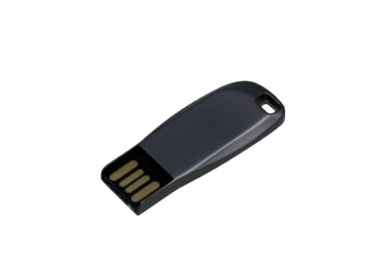 USB 2.0- флешка на 64 Гб компактная с мини чипом и овальным отверстием, серый антрацит