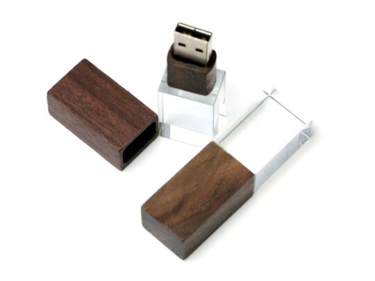 USB 2.0- флешка на 64 Гб прямоугольной формы, коричневый/прозрачный с белой подсветкой
