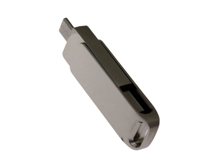 USB 2.0- флешка на 32 Гб с поворотным механизмом и дополнительным разъемом Type-C, серый