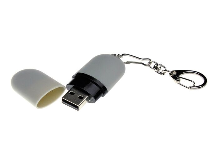 USB 2.0- флешка Goutte Soft-touch на 512 Мбайт каплевидной формы, серый