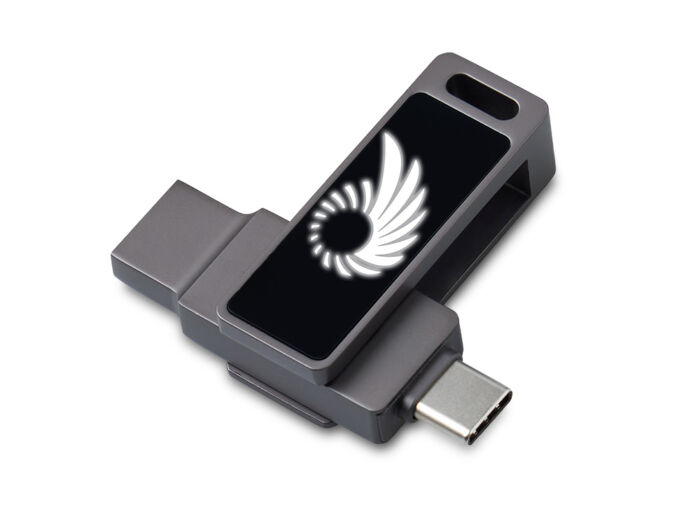 USB3.0/ Type-C флешка 2в1 на 64 ГБ Спинлайт с подсветкой, темно-серый