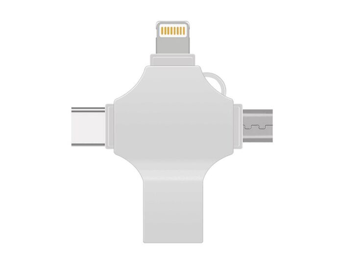 USB 3.0-флешка на 64 Гб 4-в-1 с разъемами Micro USB, Type-C и Lightning, серебристый